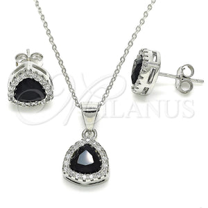 Sterling Silver Ring — Earring and Pendant Adult Set with Black Cubic — main product view — SKU 129840 | Plata 925 anillo — Earring and Pendant Adult Set with negro Cubic — SKU 129840
