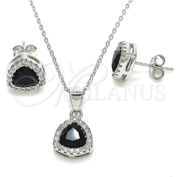 Sterling Silver Ring — Earring and Pendant Adult Set with Black Cubic — main product view — SKU 129840 | Plata 925 anillo — Earring and Pendant Adult Set with negro Cubic — SKU 129840
