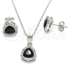 Sterling Silver Earring and Pendant Adult Set, with Black Cubic Zirconia and White Micro Pave, Polished, Rhodium Finish, 10.175.0070.4