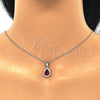 Sterling Silver Earring and Pendant Adult Set, Teardrop Design, with Ruby Cubic Zirconia and White Micro Pave, Polished, Rhodium Finish, 10.175.0072.3