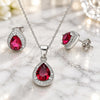 Sterling Silver Earring and Pendant Adult Set, Teardrop Design, with Ruby Cubic Zirconia and White Micro Pave, Polished, Rhodium Finish, 10.175.0072.3