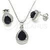 Sterling Silver Earring and Pendant Adult Set, Teardrop Design, with Black Cubic Zirconia and White Micro Pave, Polished, Rhodium Finish, 10.175.0072.4