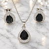 Sterling Silver Earring and Pendant Adult Set, Teardrop Design, with Black Cubic Zirconia and White Micro Pave, Polished, Rhodium Finish, 10.175.0072.4