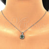 Sterling Silver Earring and Pendant Adult Set, with Green Cubic Zirconia and White Micro Pave, Polished, Rhodium Finish, 10.175.0073.1