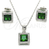 Sterling Silver Earring and Pendant Adult Set, with Green Cubic Zirconia and White Micro Pave, Polished, Rhodium Finish, 10.175.0073.1