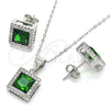 Sterling Silver Earring and Pendant Adult Set, with Green Cubic Zirconia and White Micro Pave, Polished, Rhodium Finish, 10.175.0073.1