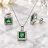 Sterling Silver Earring and Pendant Adult Set, with Green Cubic Zirconia and White Micro Pave, Polished, Rhodium Finish, 10.175.0073.1