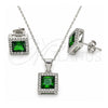 Sterling Silver Earring and Pendant Adult Set, with Green Cubic Zirconia and White Micro Pave, Polished, Rhodium Finish, 10.175.0073.1