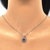 Sterling Silver Earring and Pendant Adult Set, with Sapphire Blue Cubic Zirconia and White Micro Pave, Polished, Rhodium Finish, 10.175.0073.2