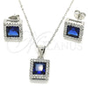 Sterling Silver Earring and Pendant Adult Set, with Sapphire Blue Cubic Zirconia and White Micro Pave, Polished, Rhodium Finish, 10.175.0073.2