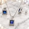 Sterling Silver Earring and Pendant Adult Set, with Sapphire Blue Cubic Zirconia and White Micro Pave, Polished, Rhodium Finish, 10.175.0073.2