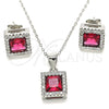 Sterling Silver Earring and Pendant Adult Set, with Ruby Cubic Zirconia and White Micro Pave, Polished, Rhodium Finish, 10.175.0073.3