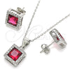 Sterling Silver Earring and Pendant Adult Set, with Ruby Cubic Zirconia and White Micro Pave, Polished, Rhodium Finish, 10.175.0073.3