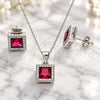 Sterling Silver Earring and Pendant Adult Set, with Ruby Cubic Zirconia and White Micro Pave, Polished, Rhodium Finish, 10.175.0073.3
