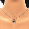 Sterling Silver Earring and Pendant Adult Set, with Black Cubic Zirconia and White Micro Pave, Polished, Rhodium Finish, 10.175.0073.4