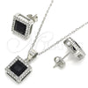 Sterling Silver Earring and Pendant Adult Set, with Black Cubic Zirconia and White Micro Pave, Polished, Rhodium Finish, 10.175.0073.4
