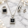 Sterling Silver Earring and Pendant Adult Set, with Black Cubic Zirconia and White Micro Pave, Polished, Rhodium Finish, 10.175.0073.4
