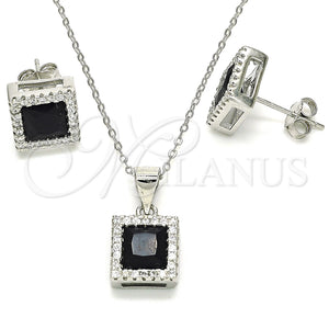 Sterling Silver Ring — Earring and Pendant Adult Set with Black Cubic — main product view — SKU 129855 | Plata 925 anillo — Earring and Pendant Adult Set with negro Cubic — SKU 129855