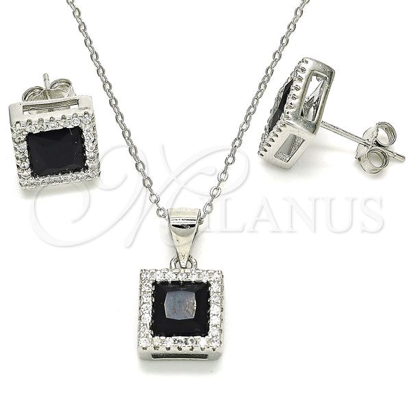 Sterling Silver Ring — Earring and Pendant Adult Set with Black Cubic — main product view — SKU 129855 | Plata 925 anillo — Earring and Pendant Adult Set with negro Cubic — SKU 129855