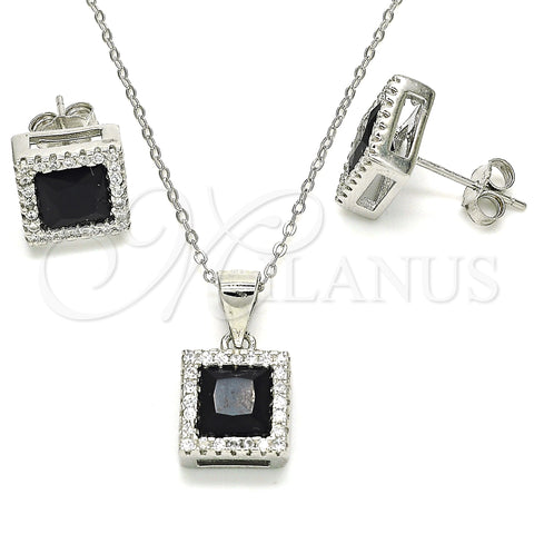 Sterling Silver Earring and Pendant Adult Set, with Black Cubic Zirconia and White Micro Pave, Polished, Rhodium Finish, 10.175.0073.4