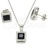 Sterling Silver Earring and Pendant Adult Set, with Black Cubic Zirconia and White Micro Pave, Polished, Rhodium Finish, 10.175.0073.4