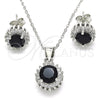 Sterling Silver Earring and Pendant Adult Set, with Black and White Cubic Zirconia, Polished, Rhodium Finish, 10.175.0062.4