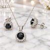 Sterling Silver Earring and Pendant Adult Set, with Black and White Cubic Zirconia, Polished, Rhodium Finish, 10.175.0062.4