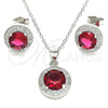 Sterling Silver Earring and Pendant Adult Set, with White Micro Pave and Ruby Cubic Zirconia, Polished, Rhodium Finish, 10.175.0074.3