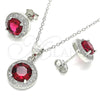 Sterling Silver Earring and Pendant Adult Set, with White Micro Pave and Ruby Cubic Zirconia, Polished, Rhodium Finish, 10.175.0074.3