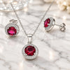 Sterling Silver Earring and Pendant Adult Set, with White Micro Pave and Ruby Cubic Zirconia, Polished, Rhodium Finish, 10.175.0074.3