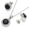 Sterling Silver Earring and Pendant Adult Set, with Black Cubic Zirconia and White Micro Pave, Polished, Rhodium Finish, 10.175.0074.4