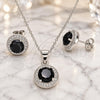 Sterling Silver Earring and Pendant Adult Set, with Black Cubic Zirconia and White Micro Pave, Polished, Rhodium Finish, 10.175.0074.4
