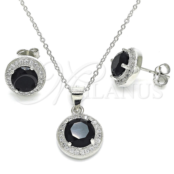 Sterling Silver Ring — Earring and Pendant Adult Set with Black Cubic — main product view — SKU 129861 | Plata 925 anillo — Earring and Pendant Adult Set with negro Cubic — SKU 129861