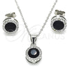 Sterling Silver Earring and Pendant Adult Set, with Black Cubic Zirconia and White Micro Pave, Polished, Rhodium Finish, 10.175.0075.4