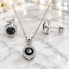 Sterling Silver Earring and Pendant Adult Set, with Black Cubic Zirconia and White Micro Pave, Polished, Rhodium Finish, 10.175.0075.4