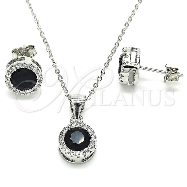 Sterling Silver Ring — Earring and Pendant Adult Set with Black Cubic — main product view — SKU 129866 | Plata 925 anillo — Earring and Pendant Adult Set with negro Cubic — SKU 129866