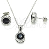 Sterling Silver Earring and Pendant Adult Set, with Black Cubic Zirconia and White Micro Pave, Polished, Rhodium Finish, 10.175.0075.4