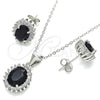 Sterling Silver Earring and Pendant Adult Set, with Black and White Cubic Zirconia, Polished, Rhodium Finish, 10.175.0054.4