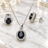 Sterling Silver Earring and Pendant Adult Set, with Black and White Cubic Zirconia, Polished, Rhodium Finish, 10.175.0054.4
