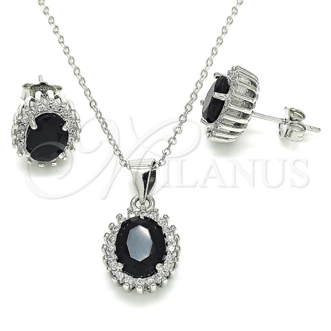 Sterling Silver Earring and Pendant Adult Set, with Black and White Cubic Zirconia, Polished, Rhodium Finish, 10.175.0054.4