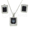Sterling Silver Earring and Pendant Adult Set, with Black Cubic Zirconia and White Micro Pave, Polished, Rhodium Finish, 10.175.0076.4