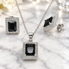 Sterling Silver Earring and Pendant Adult Set, with Black Cubic Zirconia and White Micro Pave, Polished, Rhodium Finish, 10.175.0076.4