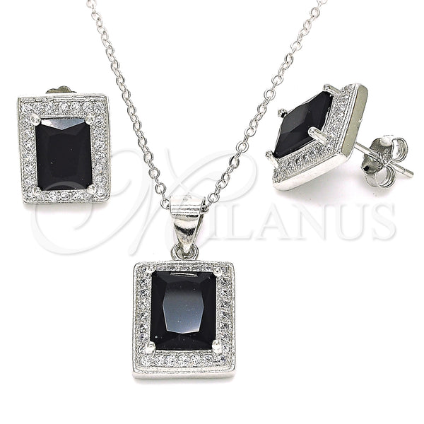 Sterling Silver Ring — Earring and Pendant Adult Set with Black Cubic — main product view — SKU 129872 | Plata 925 anillo — Earring and Pendant Adult Set with negro Cubic — SKU 129872