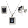 Sterling Silver Earring and Pendant Adult Set, with Black Cubic Zirconia and White Micro Pave, Polished, Rhodium Finish, 10.175.0076.4