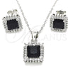 Sterling Silver Earring and Pendant Adult Set, with Black Cubic Zirconia and White Micro Pave, Polished, Rhodium Finish, 10.175.0057.4