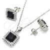 Sterling Silver Earring and Pendant Adult Set, with Black Cubic Zirconia and White Micro Pave, Polished, Rhodium Finish, 10.175.0057.4