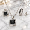 Sterling Silver Earring and Pendant Adult Set, with Black Cubic Zirconia and White Micro Pave, Polished, Rhodium Finish, 10.175.0057.4