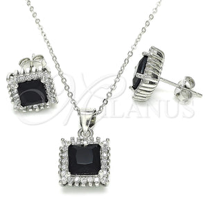 Sterling Silver Ring — Earring and Pendant Adult Set with Black Cubic — main product view — SKU 129873 | Plata 925 anillo — Earring and Pendant Adult Set with negro Cubic — SKU 129873