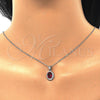 Sterling Silver Earring and Pendant Adult Set, with Garnet Cubic Zirconia and White Micro Pave, Polished, Rhodium Finish, 10.175.0077.2