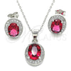 Sterling Silver Earring and Pendant Adult Set, with Garnet Cubic Zirconia and White Micro Pave, Polished, Rhodium Finish, 10.175.0077.2